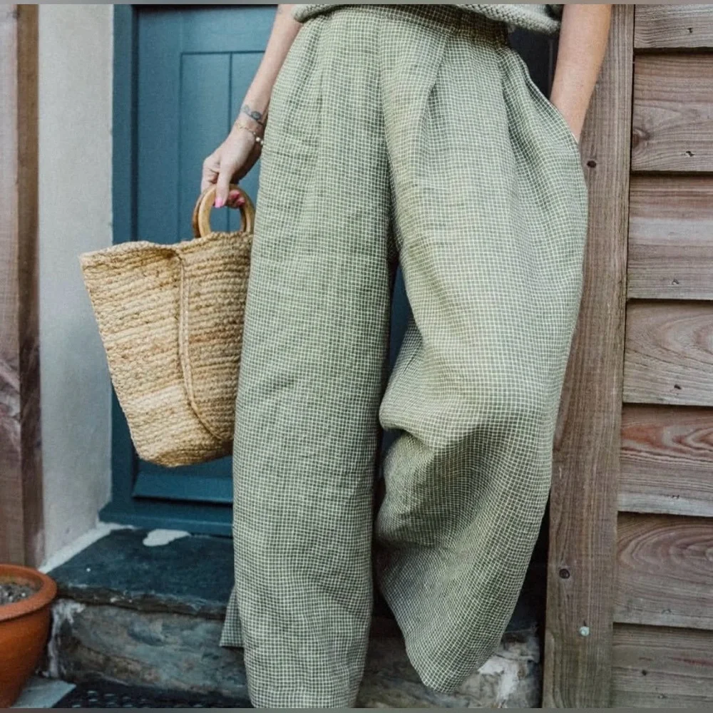 The Make Shed Metamorphosis Linen Trousers in Sage Green - Sustainable Brand - Picture 3 of 12